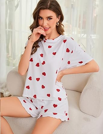 Pajama Set for Women 2 Piece Sleepwear Short Sleeve Tops and Shorts Soft Print Lounge Set