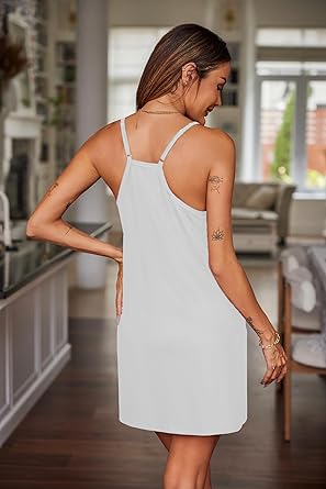 Nightgowns for Women Cotton Sleepwear Adjustable Spaghetti Strap Sleepshirt Racerback Sleep Dress with Pockets S-3XL