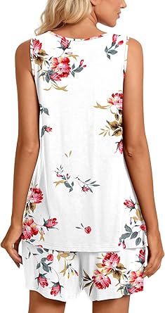 2 Piece Women's Sleeveless Pajama Sets, Lounge Sleepwear Ladies Pjs Sets with Pockets