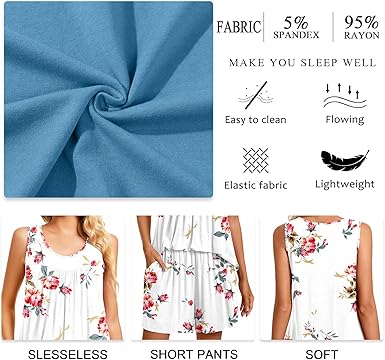 2 Piece Women's Sleeveless Pajama Sets, Lounge Sleepwear Ladies Pjs Sets with Pockets