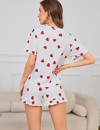 Pajama Set for Women 2 Piece Sleepwear Short Sleeve Tops and Shorts Soft Print Lounge Set