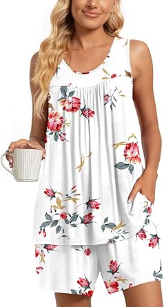 2 Piece Women's Sleeveless Pajama Sets, Lounge Sleepwear Ladies Pjs Sets with Pockets