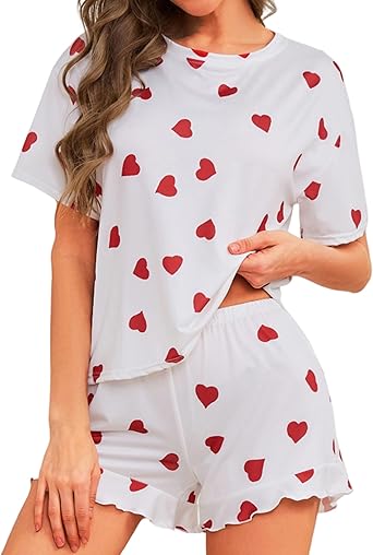 Pajama Set for Women 2 Piece Sleepwear Short Sleeve Tops and Shorts Soft Print Lounge Set